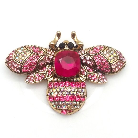 Bee Brooch Beautiful Rhinestone Pin Hollywood Glam Stunning Stylish Trendy Pink - Picture 1 of 3